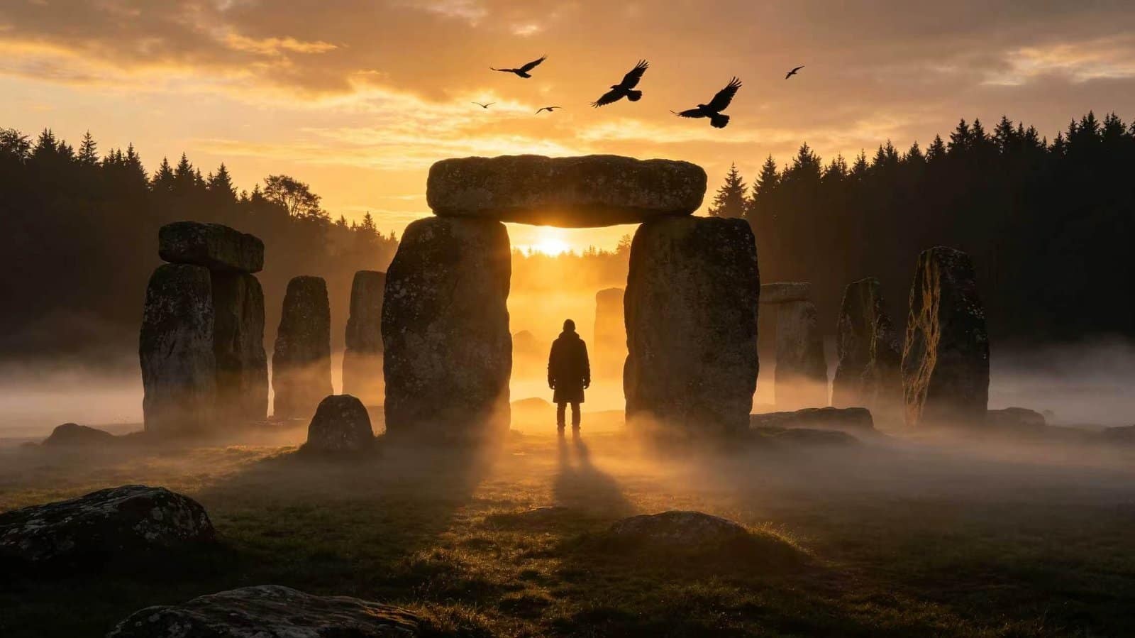 Witchcraft 101: Spiritual Threshold at Dawn Witchcraft 101: Spiritual seeker at ancient stone circle threshold at dawn